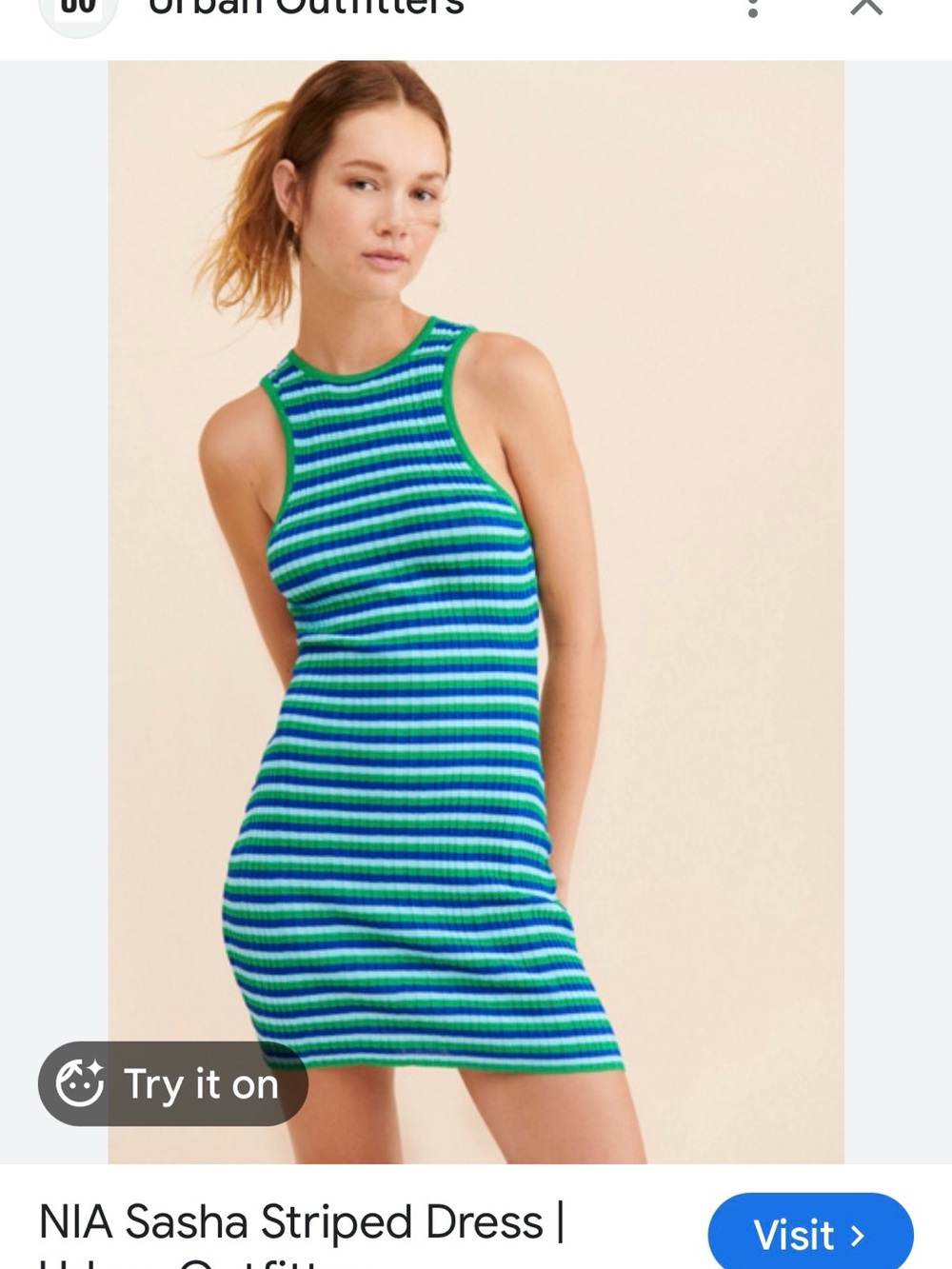 Striped Ribbed Tank Dress - Blue & Green